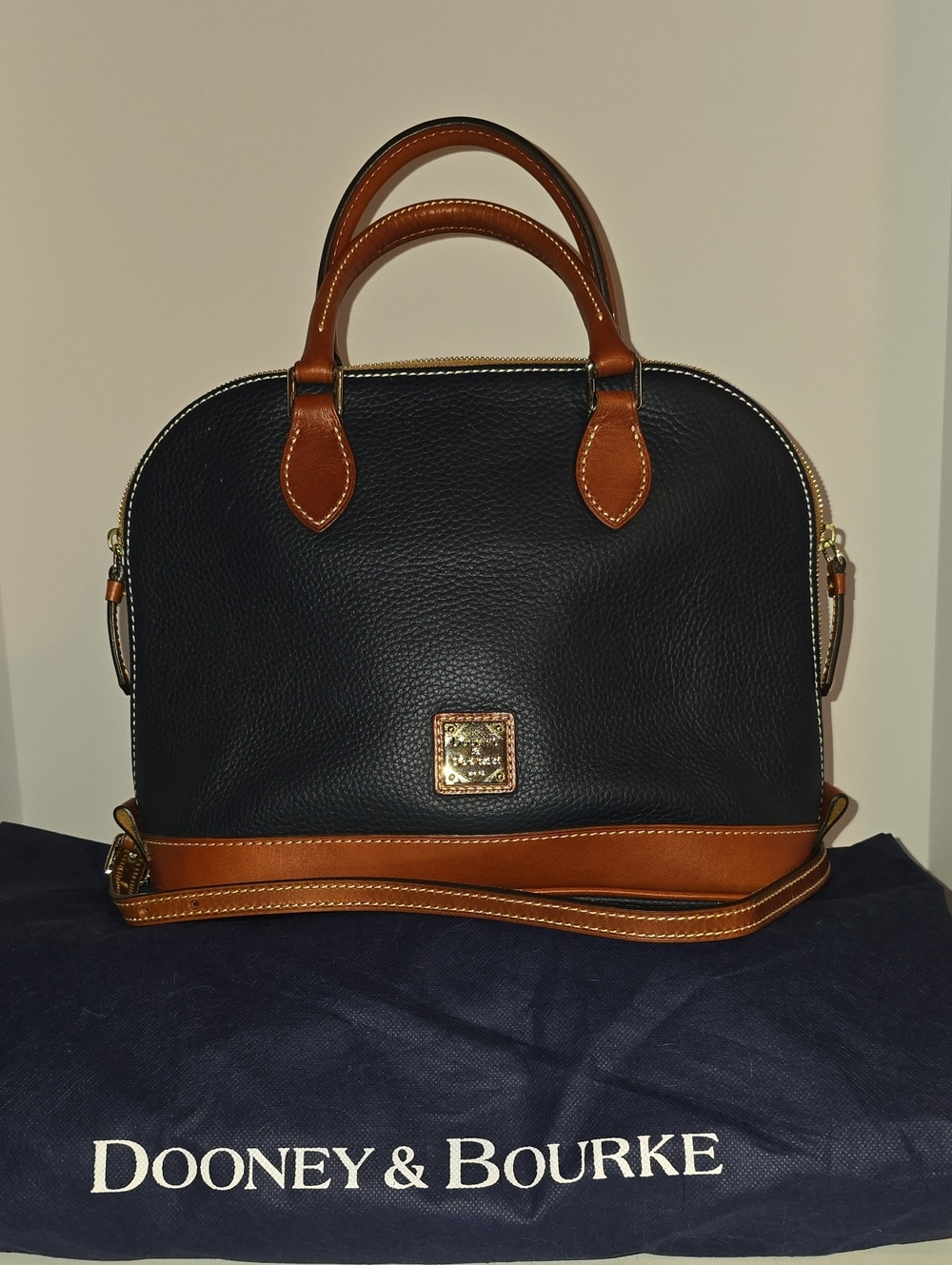 Dooney & Bourke Navy with Brown Trim Leather Satchel